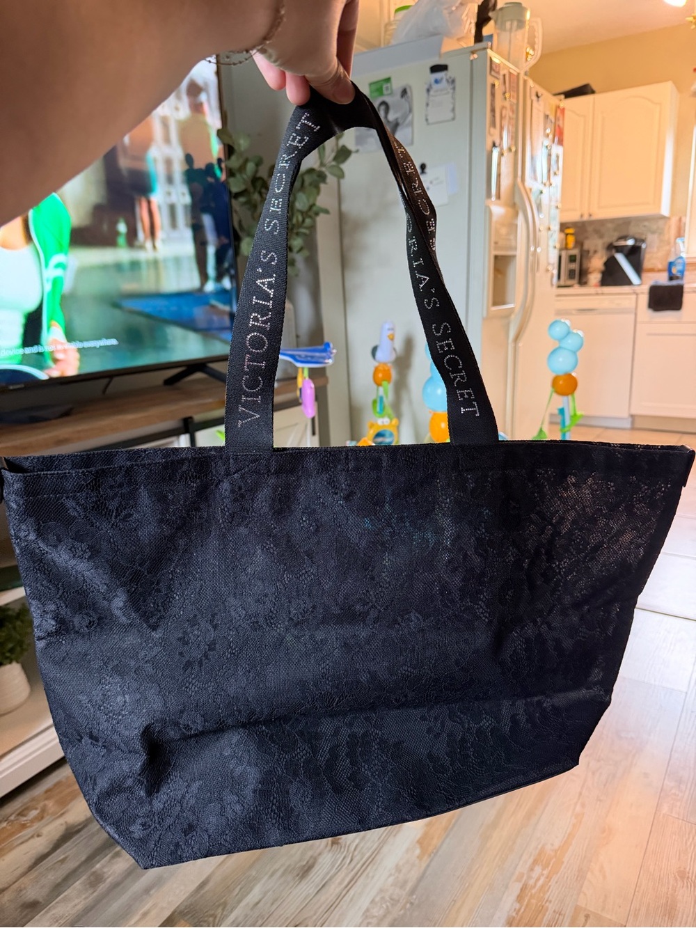 Victoria's Secret Black Lace-Textured Tote
